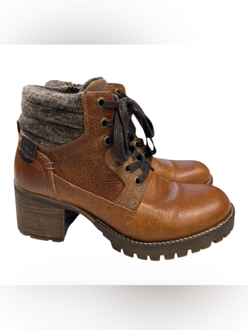 Bull Boxer Cassie Women's Brown Leather Ankle Boot with Knit Collar Size 7M